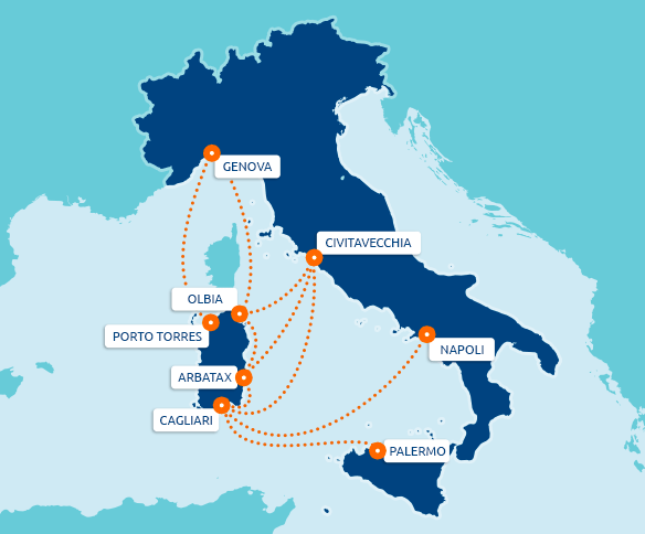 Карта сообщения с Сардинией